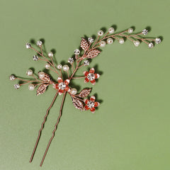 Bridal Hair Pins Flower Bride Headpieces Faux Pearls Hair Clips Crystal Wedding