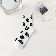 4 Pairs Cartoon Cat Print Socks Mid Tube Women's Stockings