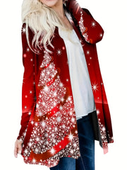 Christmas Cardigan Women's Plus Tree Print Long Sleeve Open Front