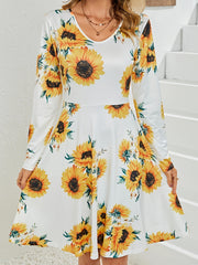 Flower Print V Neck Dress Long Sleeve Spring & Fall Women's Clothing