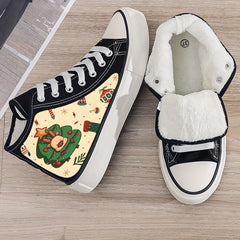 Christmas Tree Print Plush Lined Thermal Sneakers