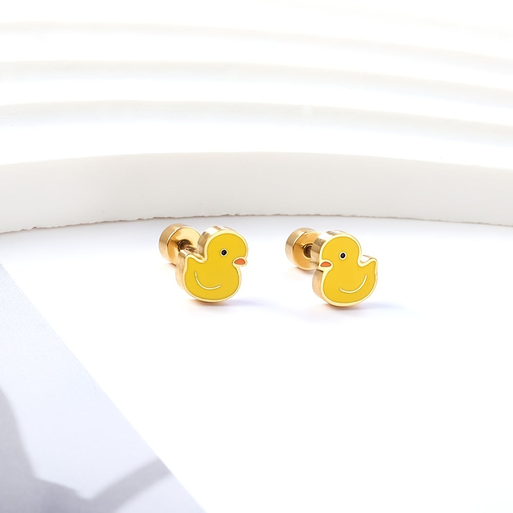 Cute Mini Crab Yellow Duck Pig Stud Earrings Set for Kids