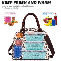 Leopard Lunch Bag Insulated & Reusable with Adjustable Strap