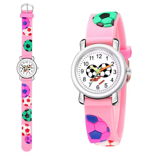 Boys Football Cartoon Print Watch with Silicone Strap