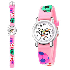 Boys Football Cartoon Print Watch with Silicone Strap