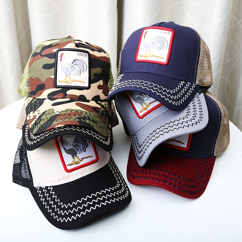 Unisex Sunshade Baseball Cap with Rooster Patch Embroidery
