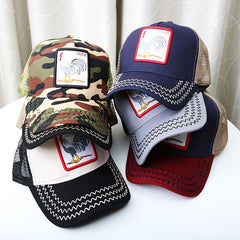 Unisex Sunshade Baseball Cap with Rooster Patch Embroidery