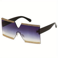 Oversized Zircon Decor Sunglasses Gradient Lens Glasses Square UV400