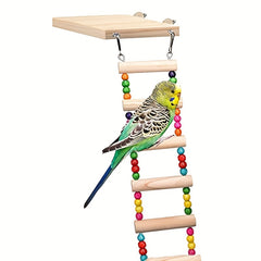 Wood Parrot Bird Perch Stand Platform With 4 Ladders Swing Bridge