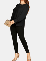 Lantern Sleeve Blouse Women's Casual Solid Blouse
