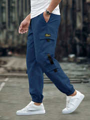 Men's Casual Cargo Pants Loose Fit Solid Drawstring Joggers