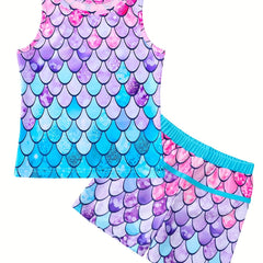 Girls Mermaid Scale Bikini Swimsuit Set Stretch Casual Kids Summer