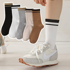 5 Pairs Striped Crew Socks Comfy Mid Tube Women's Stockings & Hosiery