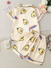 Girls Duck Print Button Down Top & Shorts Set Comfortable Loungewear