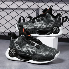 Boy's Basketball Shoes with Rotating Buckle Non Slip Sneakers