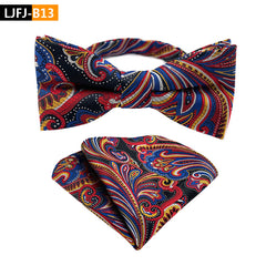 Men's Paisley Bow Tie Pocket Square Set Jacquard Fabric Wedding Formal