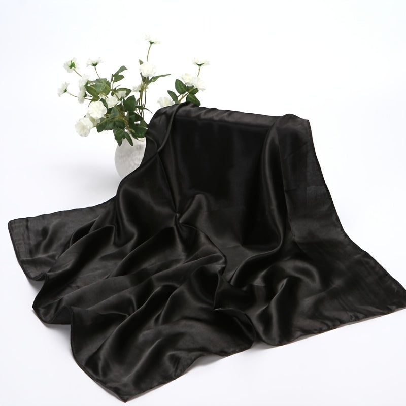 Square Satin Scarf Solid Neckerchief Casual Shawl Bandana