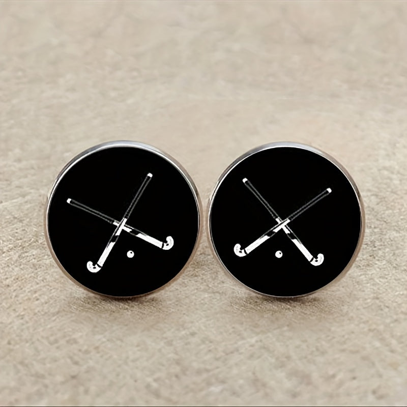 Field Hockey Cufflinks Silver Glass Sports Games Cufflink Hockey Fan Gift