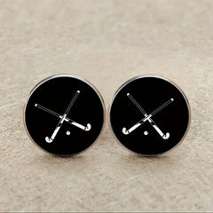 Field Hockey Cufflinks Silver Glass Sports Games Cufflink Hockey Fan Gift