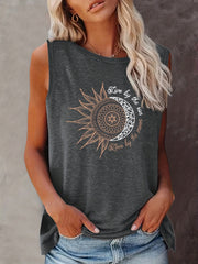 Moon & Sun Print Sleeveless Tank Top for Women