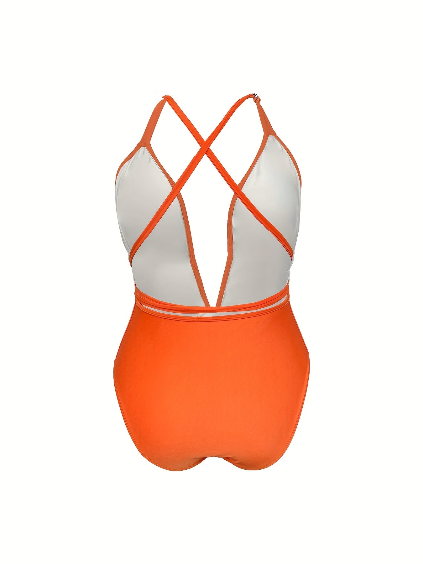 Solid Deep V Neck One Piece Swimsuit With Belt