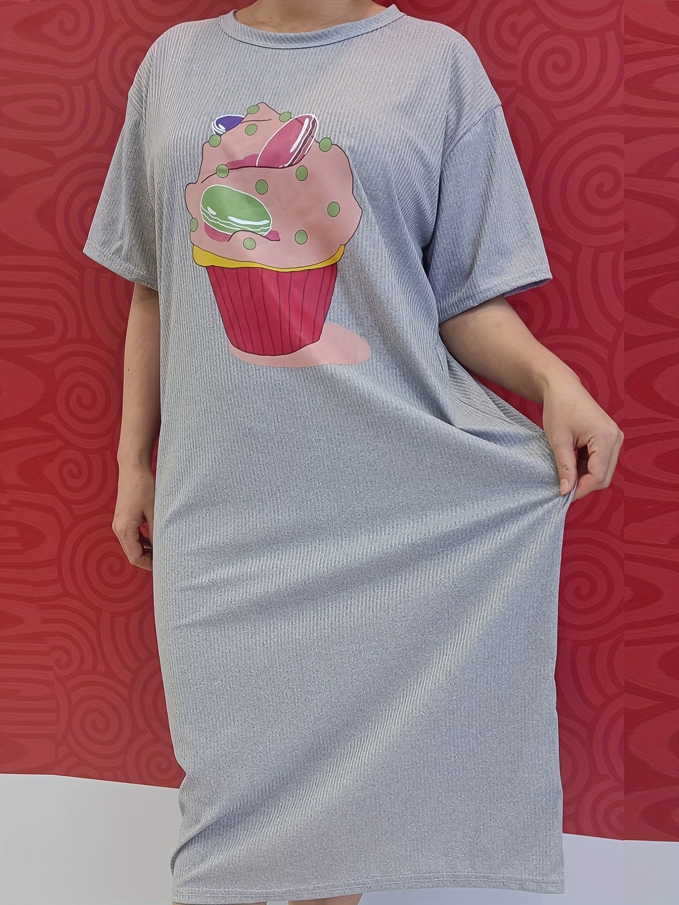Ice Cream Print Lounge Dresses Soft & Comfy Short Sleeve Loose Home Dress