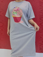 Ice Cream Print Lounge Dresses Soft & Comfy Short Sleeve Loose Home Dress