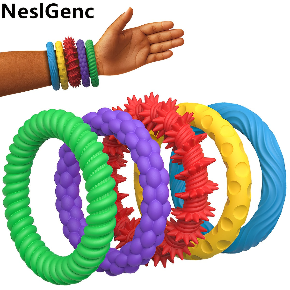 NeslGenc 5pcs Sensory Fidget Toys - Colorful Silicone Textured