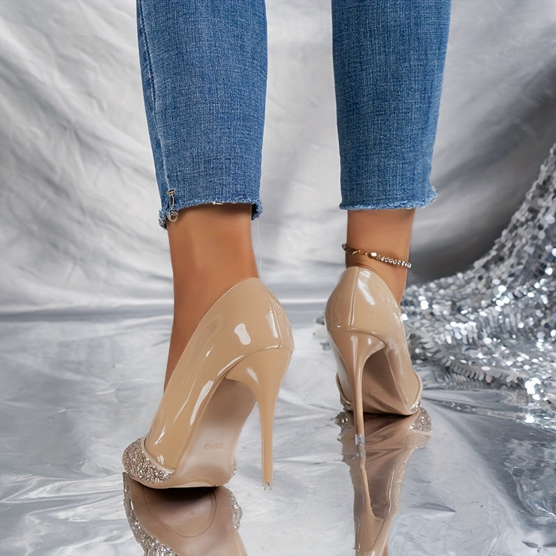 Sequins Pattern Point Toe Stiletto Heel Shoes