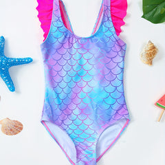Girls Fish Scale Print One Piece Swimsuit