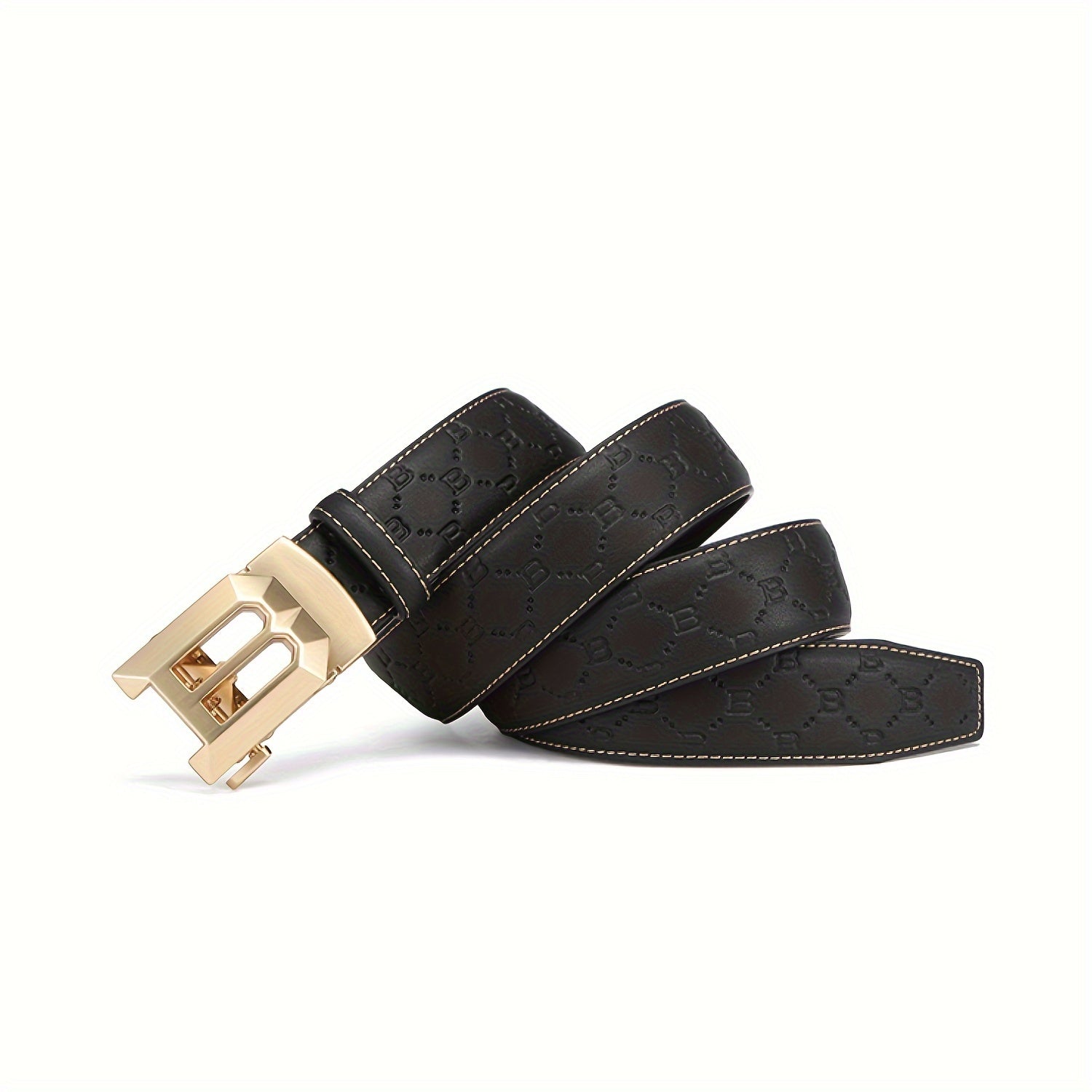 Men's Leather Cowhide Belt B Letter Buckle Adjustable Belt