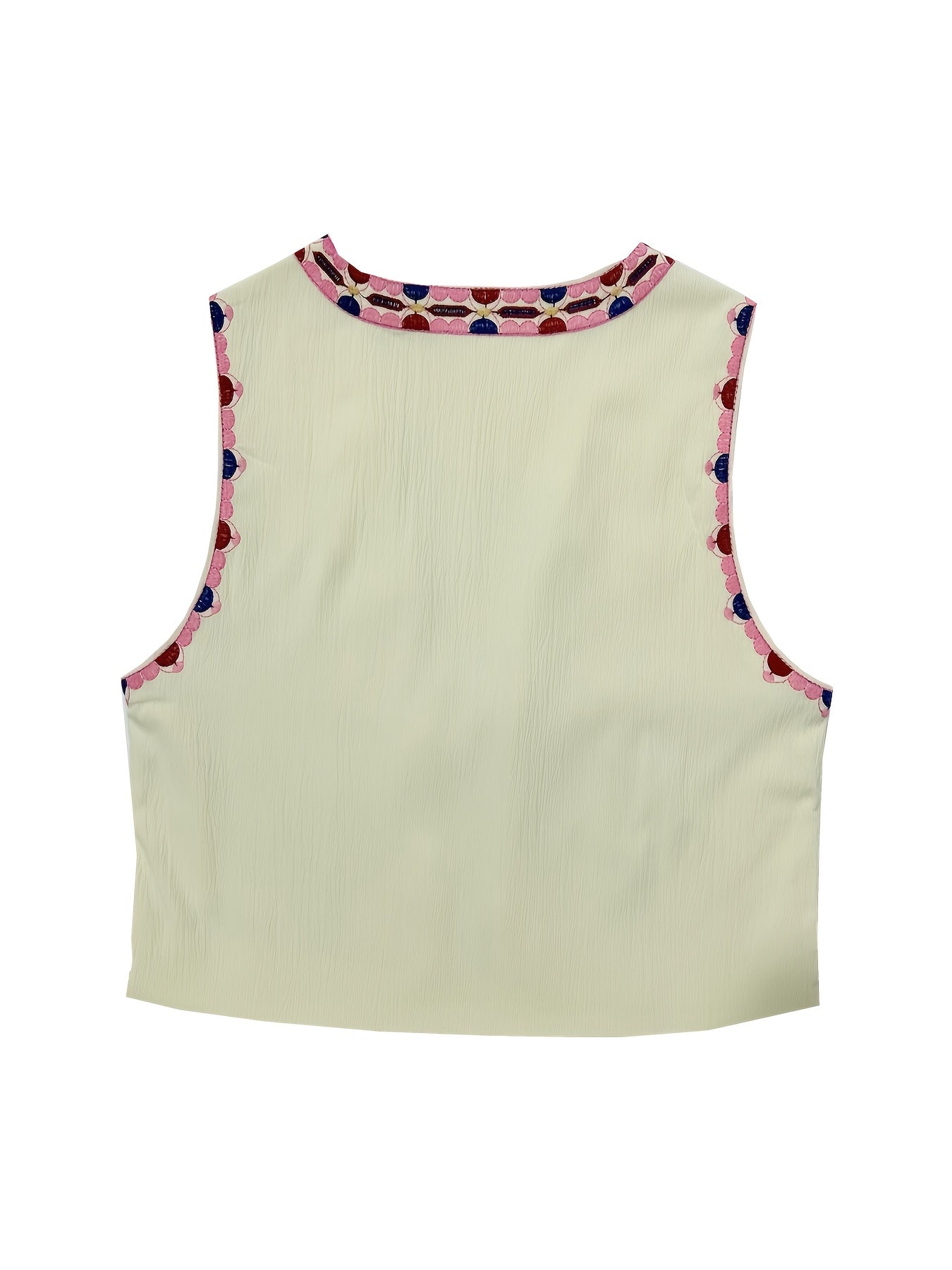 Flower Embroidered Open Front Vest Sleeveless Vest