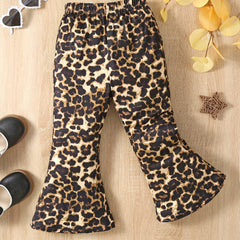 Girls Animal Print Bell Bottom Pants Elastic Waist Comfy Flared Pants