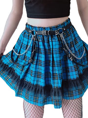 Kpop Plaid Print Pleated Skirts High Waist A Line Women's Clothing