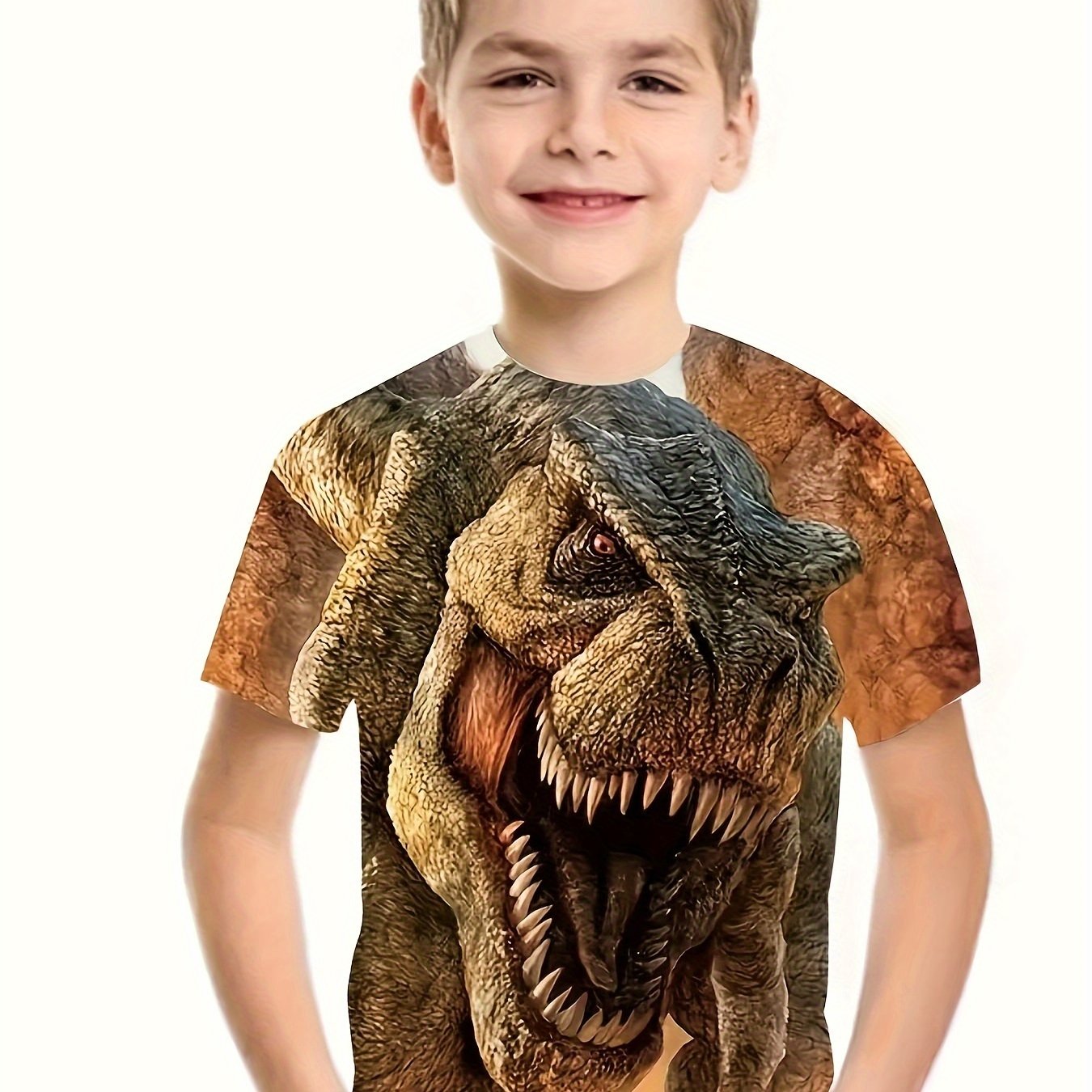 3D Wild Dinosaur Pattern T-shirt For Kids Short Sleeve Top