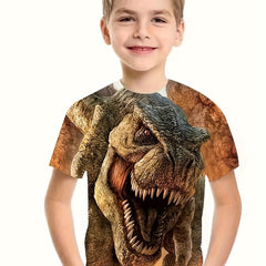 3D Wild Dinosaur Pattern T-shirt For Kids Short Sleeve Top