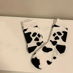 Cow Spot Print Mid Tube Socks Women's Stockings