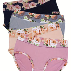 4 Pack Women's Plus Size Soft Floral Trim Briefs Set