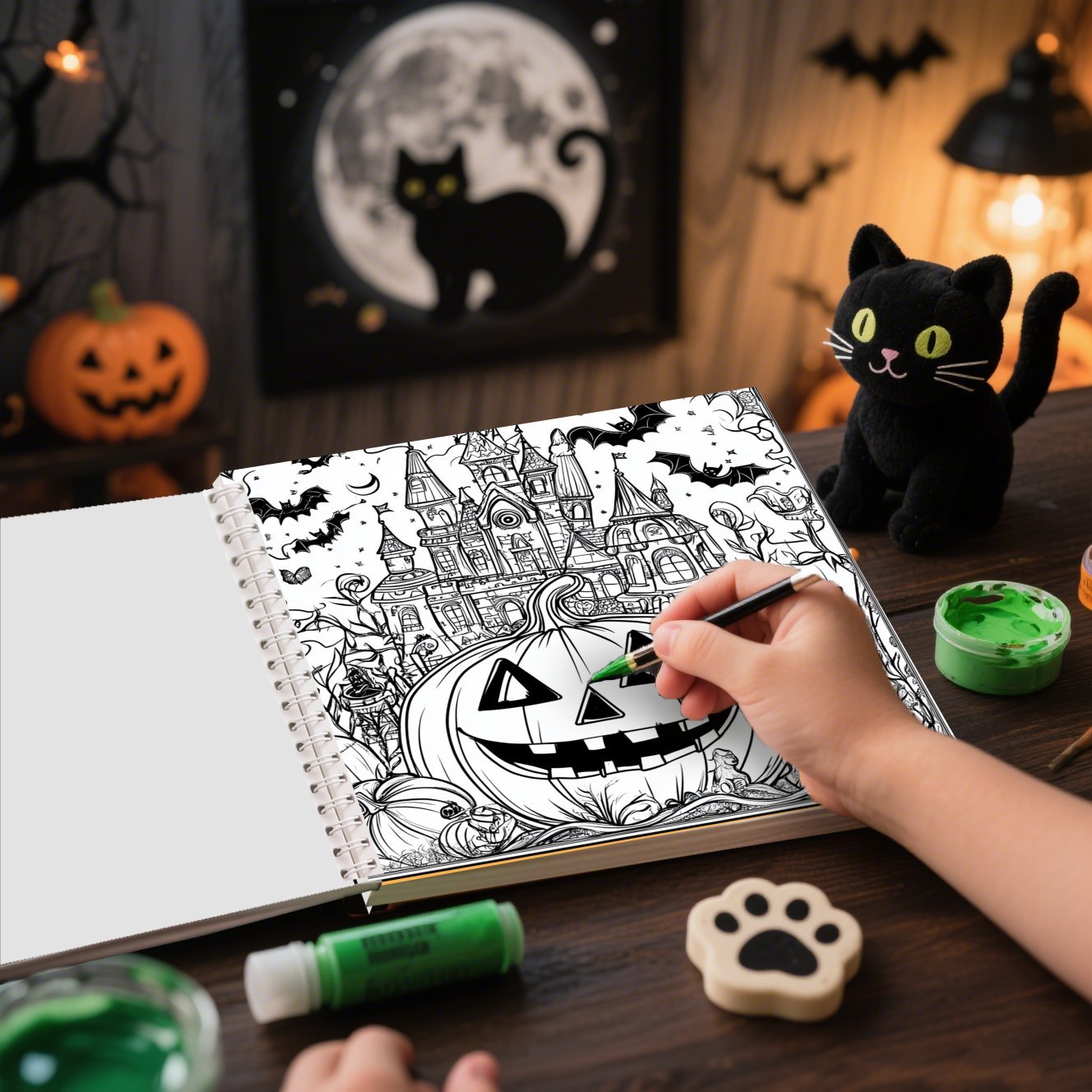 Halloween Adult Coloring Book 20x20cm Spiral Horror Creatures Pumpkin