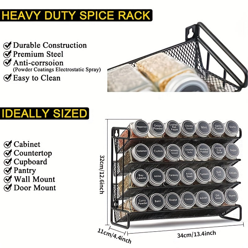 4 Tier Spice Rack Organizer with 28 Jars and 432 Labels