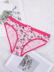 6 Pack Plus Size Panties Set Women's Plus Butterfly & Heart Print Briefs