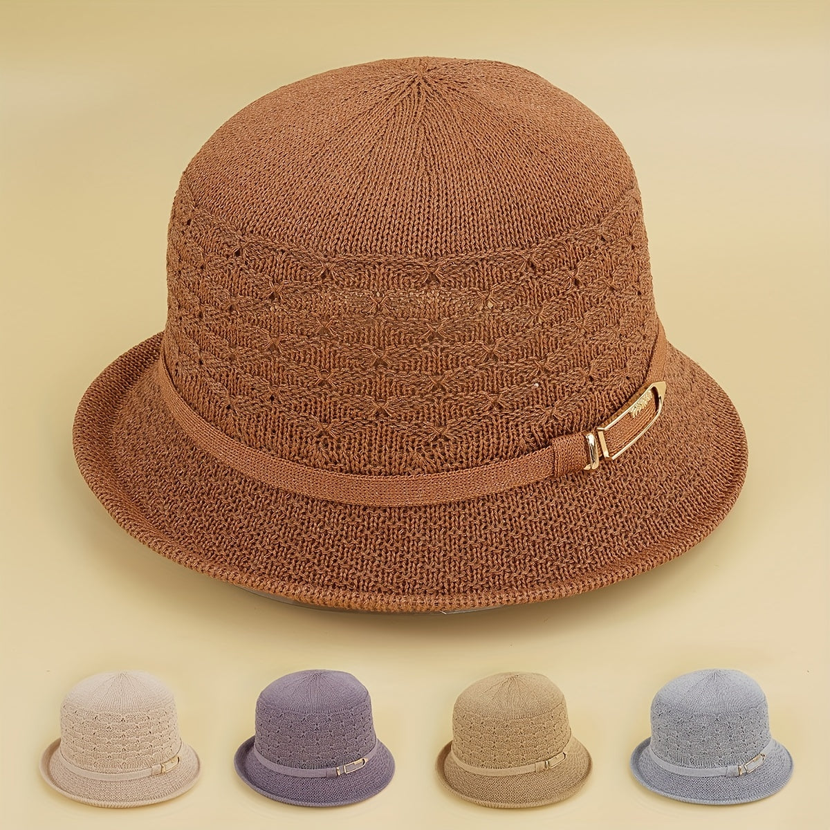 French Crochet Bucket Hat Solid Women Fedora Cap Sun Hat