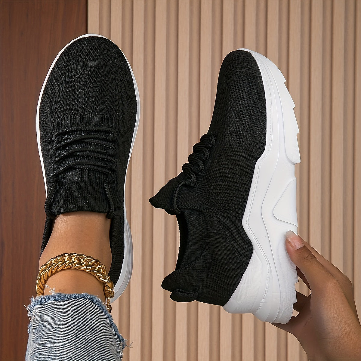 Women's Breathable Woven Sneakers Casual Lace Up Outdoor Shoes