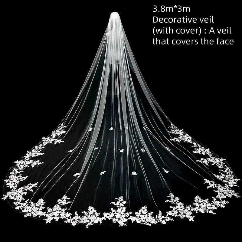 Lace Floral Wedding Veil with Floral Applique Forest Style for Weddings