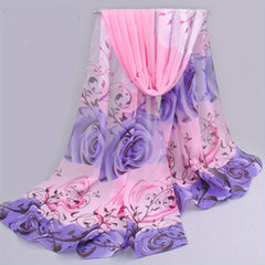 Gradient Rose Print Chiffon Scarf Sunscreen Shawl