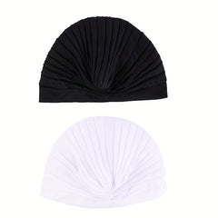 2pcs Knot Crinkle Turban Cap & Headwrap Elastic Head Scarf Bonnet