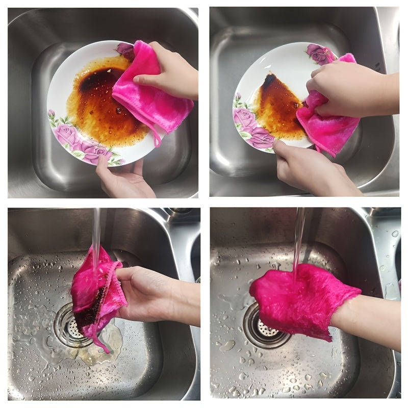 5pcs Kitchen Towels Magic Cleaning Rags Double layer Thickened Scouring Pads