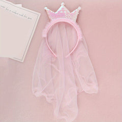 Sequin Crown Headband with Hair Veil for Kids Girls Headdress
