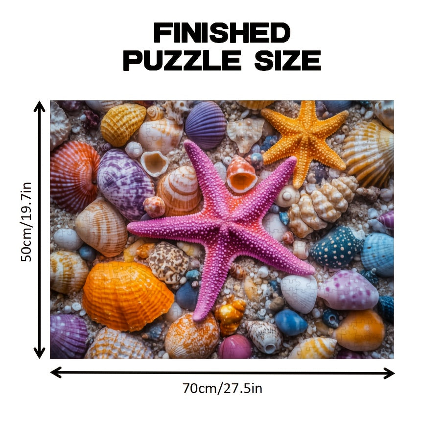 Coastal Ocean Theme Jigsaw Puzzle Starfish Seashells Vibrant Colors