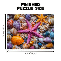 Coastal Ocean Theme Jigsaw Puzzle Starfish Seashells Vibrant Colors